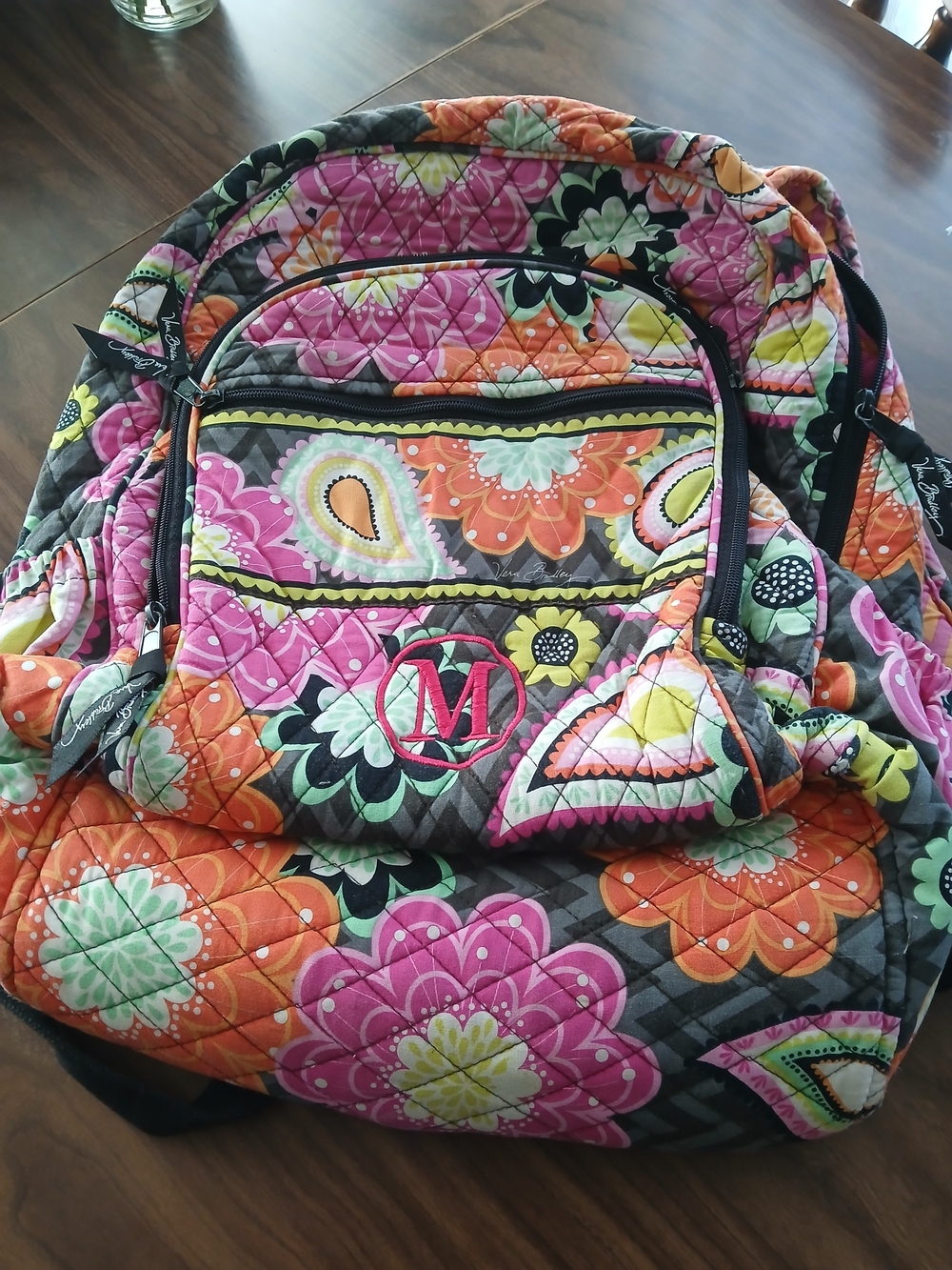 Vera Bradley Quilted Floral Paisley Backpack in Pink, Orange, Green, Black